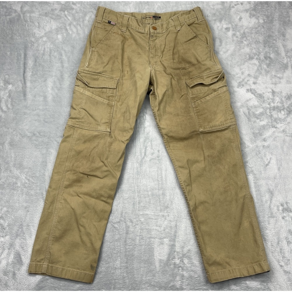 Carhartt FR Cat 2 2112 Cargo Pants Mens 35x30 Beige Relaxed Fit Straight Leg